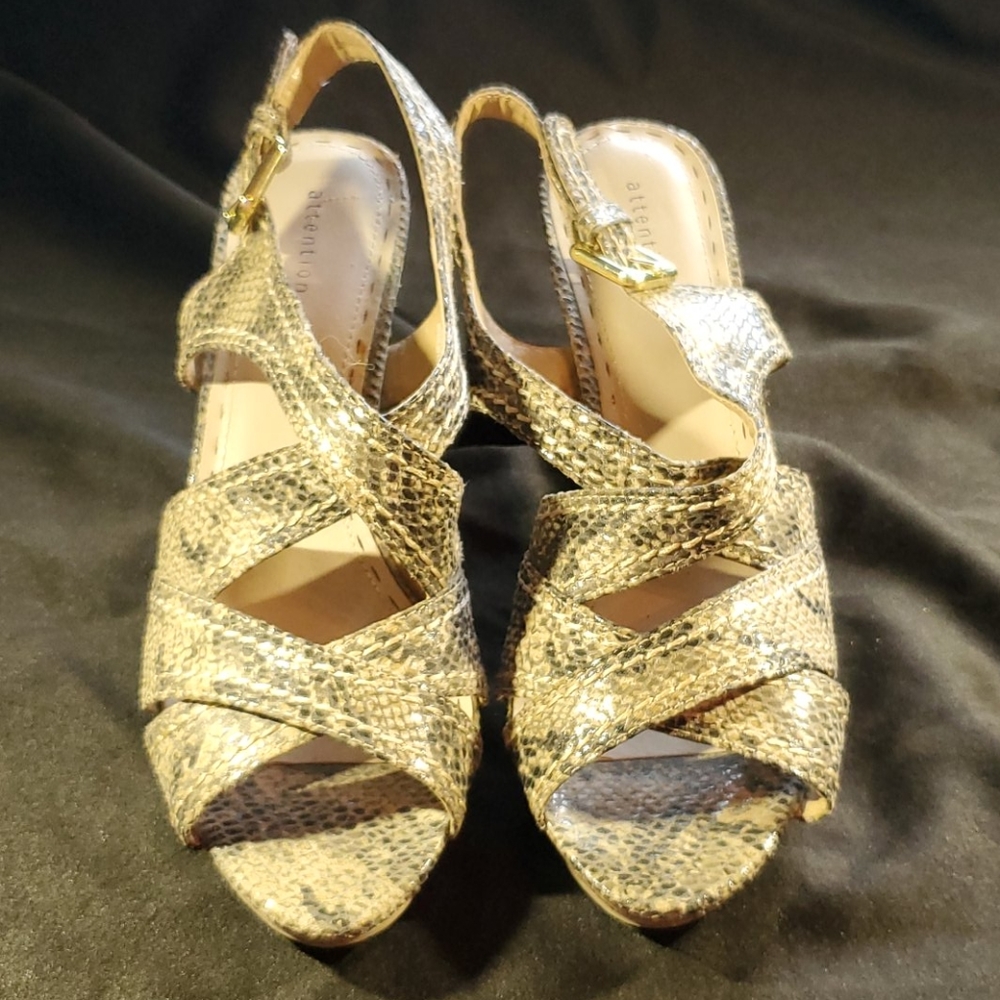 ATTENTION Snake Skin Cork Sandals size 9 EUC - Picture 4 of 7